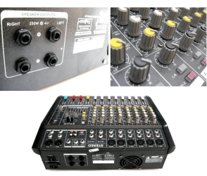 Mikser audio powermikser AZUSA PMQ-2108 z wbudowanym wzmacniaczem 2x240W 8 kanałów