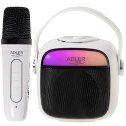 Głośnik przenośny do karaoke z mikrofonem bezprzewodowym  Adler AD 1199 SD USB AUX Bluetooth - biały