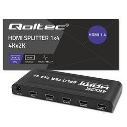 Aktywny rozdzielacz Splitter 4 x HDMI 4K x 2K Qoltec 3.4Gb/s High stability