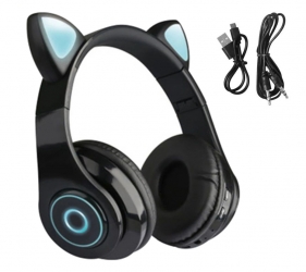 Słuchawki nauszne bezprzewodowe Bluetooth z uszami czarne