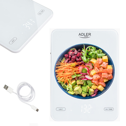 Elektroniczna waga kuchenna szklana Adler AD 3177b do 10 kg ładowana przez USB - biała