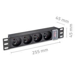 Aluminiowa listwa zasilająca PDU do szafy RACK 10'' 1U 16A 4xFRENCH 1.8m