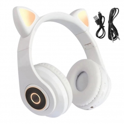 Słuchawki nauszne bezprzewodowe Bluetooth z uszami białe