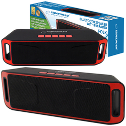 Głośnik Bluetooth ESPERANZA BLUETOOTH FM FOLK 2x3W czarno-czerwony