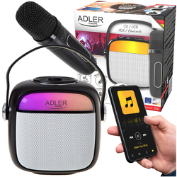 Głośnik przenośny do karaoke z mikrofonem bezprzewodowym  Adler AD 1199B SD USB AUX Bluetooth - czarny