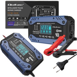 Inteligentna 9-stopniowa ładowarka do akumulatorów STD AGM GEL LiFePO4 prostownik Qoltec z funkcją naprawy 12-24V 10A