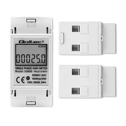 Jednofazowy elektroniczny licznik miernik zużycia energii na szynę DIN Qoltec 230V LCD 2P