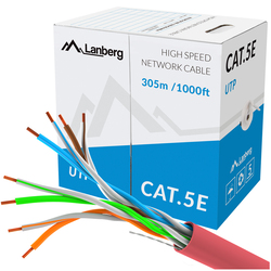 Kabel sieciowy LAN UTP ethernet skrętka RJ45 305m KAT-5E DRUT CCA czerwony Lanberg
