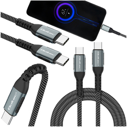 Kabel USB-C/USB-C 100W QC 3.0 PD Qoltec 1,5m oplot - czarny