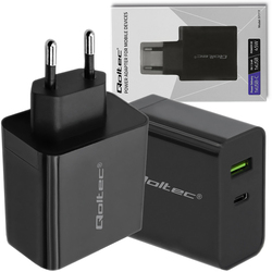 Ładowarka sieciowa Qoltec 45W 5-20V 2.25-3A USB   USB-C PD - czarna