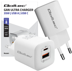 Ładowarka sieciowa Qoltec GaN ULTRA 35W 5-20V 2.25-3A USB-C PD   USB QC - biała