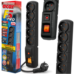 Listwa przedłużacz przeciwprzepięciowy ACAR F5 PRO 5m 5 gniazd 10A czarna