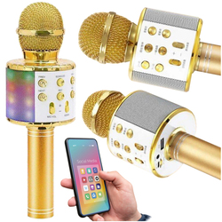 Podświetlany mikrofon bezprzewodowy LED Bluetooth WS858L karaoke złoty