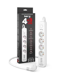 Przedłużacz przeciwprzepięciowy Kerg z wyłącznikiem 4 gniazda z uziemieniem + 3x USB 1,5m 16A