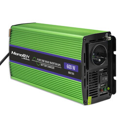Przetwornica napięcia 3w1 UPS ładowarka akumulatorów Qoltec Monolith 12V/230V 300W/600W Czysty Sinus