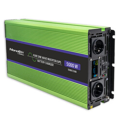 Przetwornica napięcia 3w1 UPS ładowarka akumulatorów Qoltec Monolith LCD 12V/230V 2500W/5000W Czysty Sinus