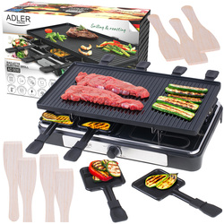 Raclette - grill elektryczny stołowy  Adler AD 6616   8 patelenek   8 szpatułek