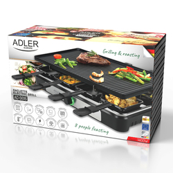 Raclette - grill elektryczny stołowy  Adler AD 6616   8 patelenek   8 szpatułek