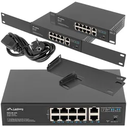 Switch LANBERG 8x 100MB POE /2x 1GB GIGABIT ETHERNET 120W do szafy RACK 10"/19"
