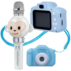 Zestaw dla dzieci mikrofon z głośnikiem bluetooth Forever Animal AMS-100 małpka biały   aparat fotograficzny niebieski