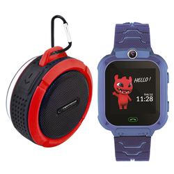 Zestaw dla dzieci zegarek smartwatch Maxlife Kids Watch MXKW-300 niebieski + głośnik bluetooth + karta 16GB