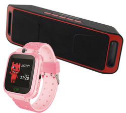 Zestaw dla dzieci zegarek smartwatch Maxlife Kids Watch MXKW-300 różowy   głośnik bluetooth   karta 16GB