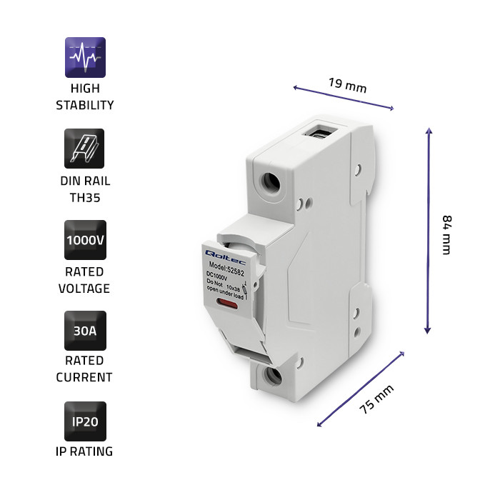 ① Podstawa Bezpiecznikowa Z Diodą + Bezpiecznik DC Qoltec 1P 1000V 30A ...