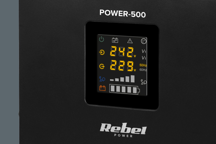 Zasilacz awaryjny naścienny Rebel POWER-500 z funkcją ładowania 12V 230V 500VA/300W CZYSTY SINUS