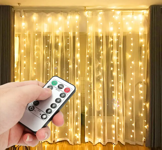 Kurtyna świetlna USB 300 LED 3x3m ciepły biały + pilot