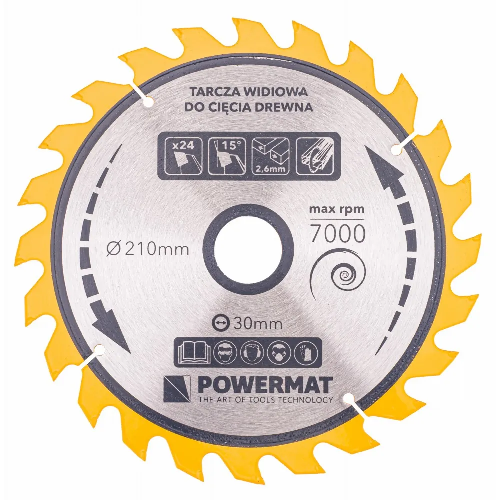 Tarcza widiowa do drewna 210x30 24 zęby Powermat TDD-210x30x24Z