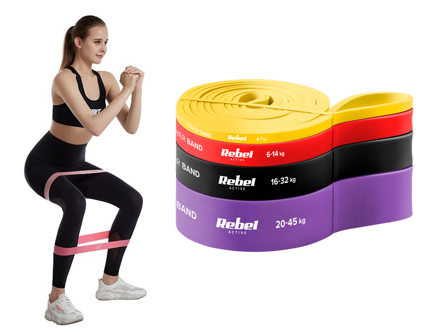 Zestaw gum do ćwiczeń lateksowy - Power Band PLs-2 4-45 kg, 4 gumy lateksowe REBEL ACTIVE