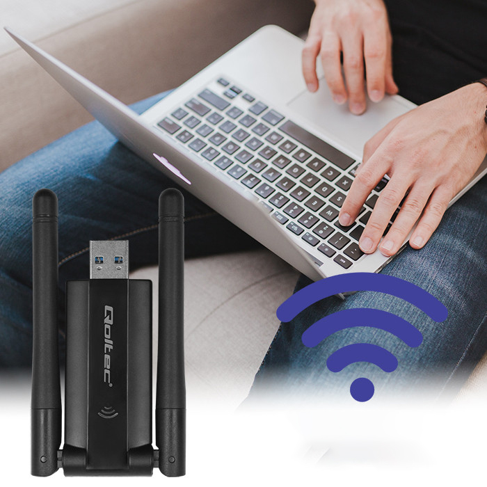 Bezprzewodowy szybki adapter DUAL Wi-Fi 2x 2dBi Qoltec standard AC USB 3.0 1200Mbps