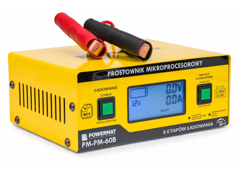 Prostownik mikroprocesorowy akumulatorowy 6V - 24V Powermat PM-PM-60B 8-etapowy LCD