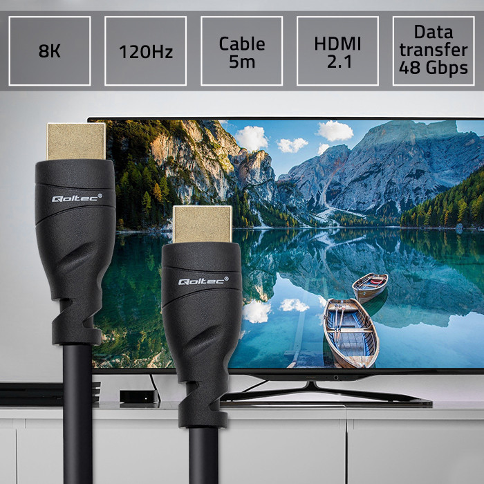Kabel HDMI v2.1 Qoltec Ultra high speed 4K 8K Ethernet 5m