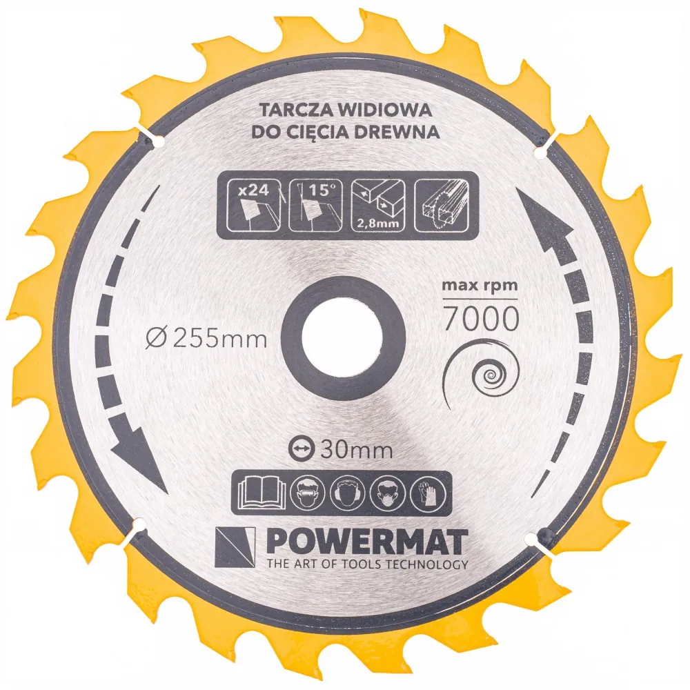 Tarcza widiowa do drewna 255x30 24 zęby Powermat TDD-255x30x24Z