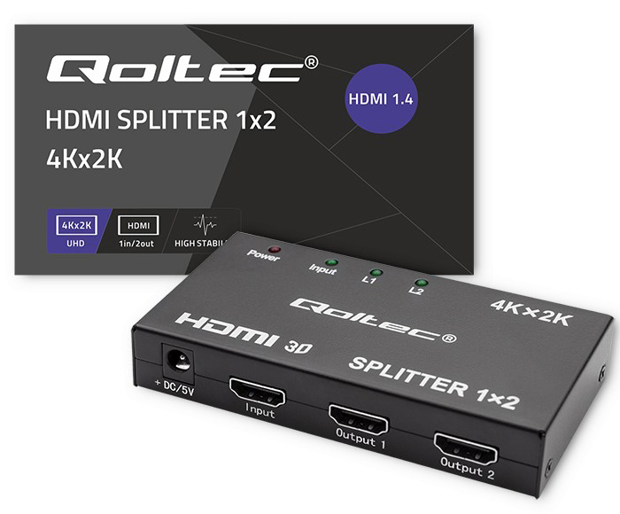 Aktywny rozdzielacz Splitter 2 x HDMI 4K x 2K Qoltec 3.4Gb/s High stability