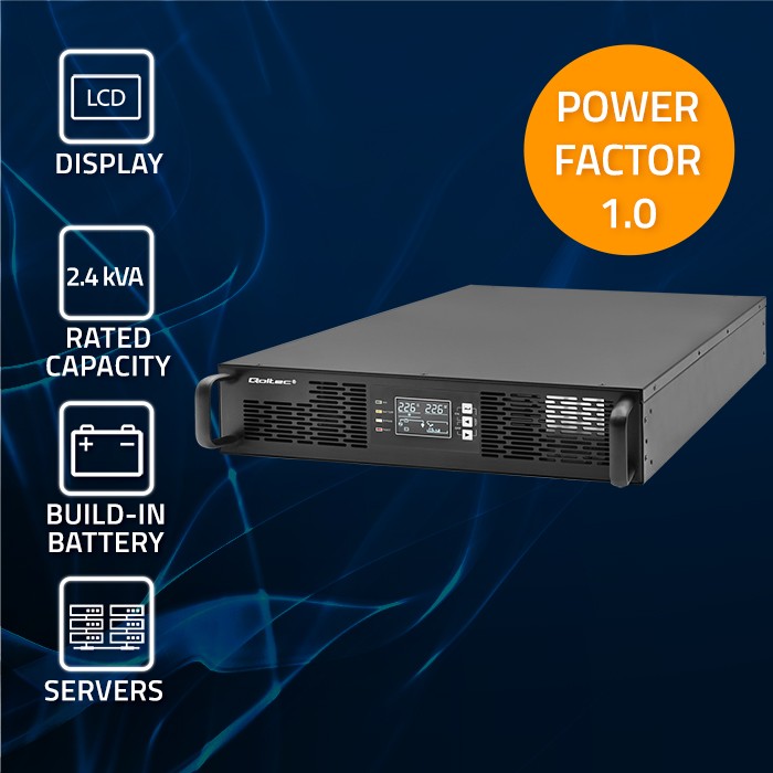 Zasilacz awaryjny UPS RACK Qoltec 2.4kVA 2400W On-line LCD Power Factory 1.0 SINUS