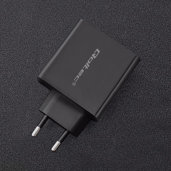 Ładowarka sieciowa Qoltec 45W 5-20V 2.25-3A USB + USB-C PD - czarna