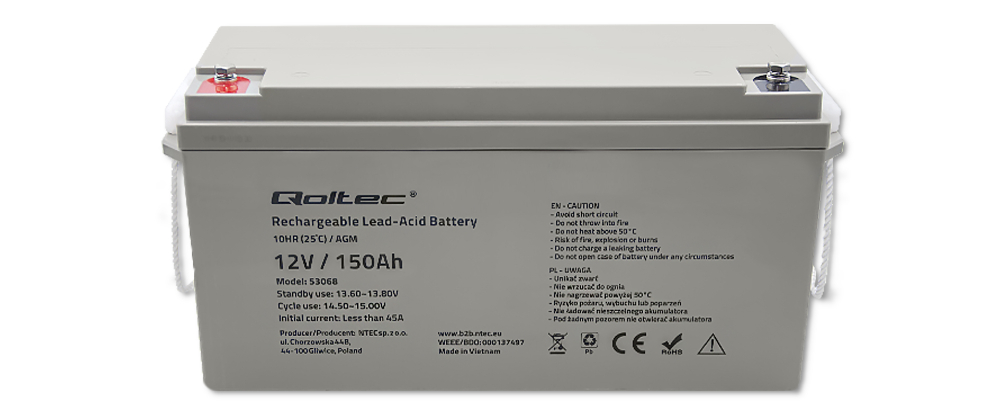 Akumulator AGM Qoltec 12V 150Ah max. 2250A