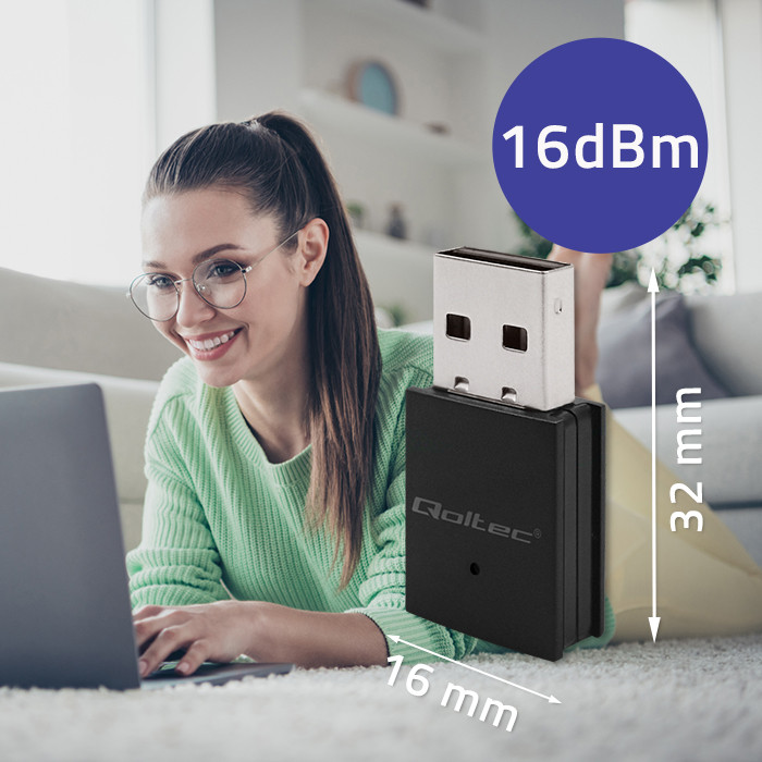 Bezprzewodowy ultra szybki mini adapter Wi-Fi Bluetooth 4.0 Qoltec standard AC USB 2.0 600Mbps