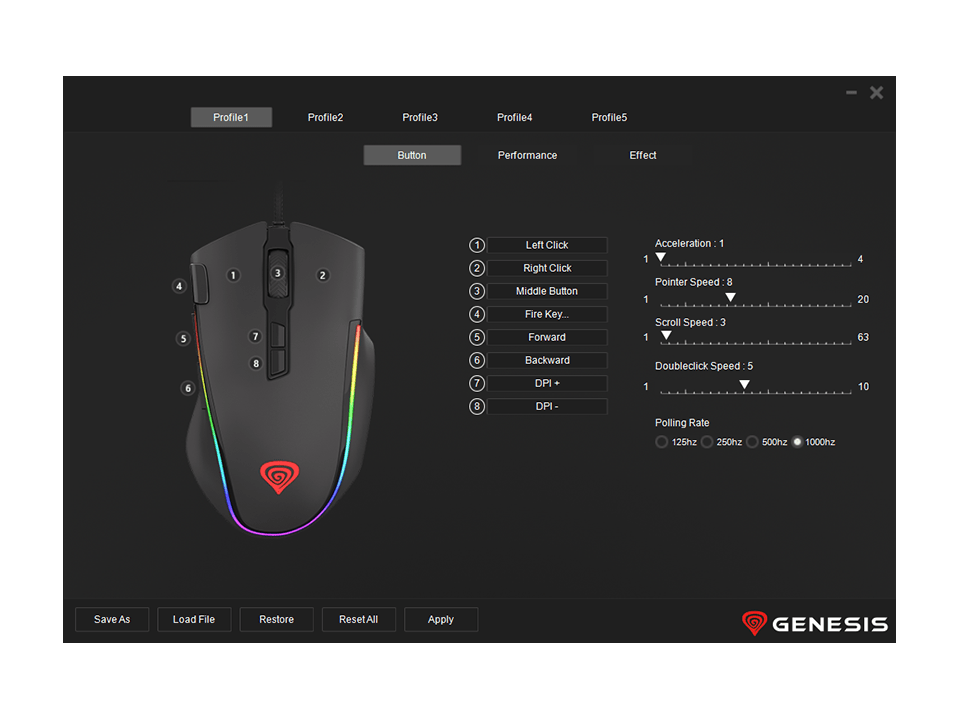 Mysz gamingowa podświetlana GENESIS KRYPTON 700 dla graczy 7200DPI + oprogramowanie
