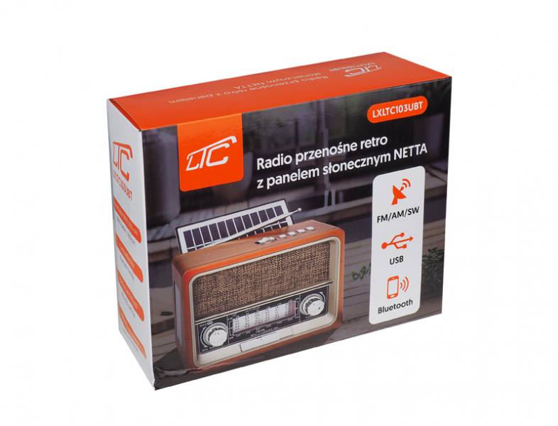 Radio przenośne z panelem solarnym LTC NETTA RETRO Bluetooth USB latarka