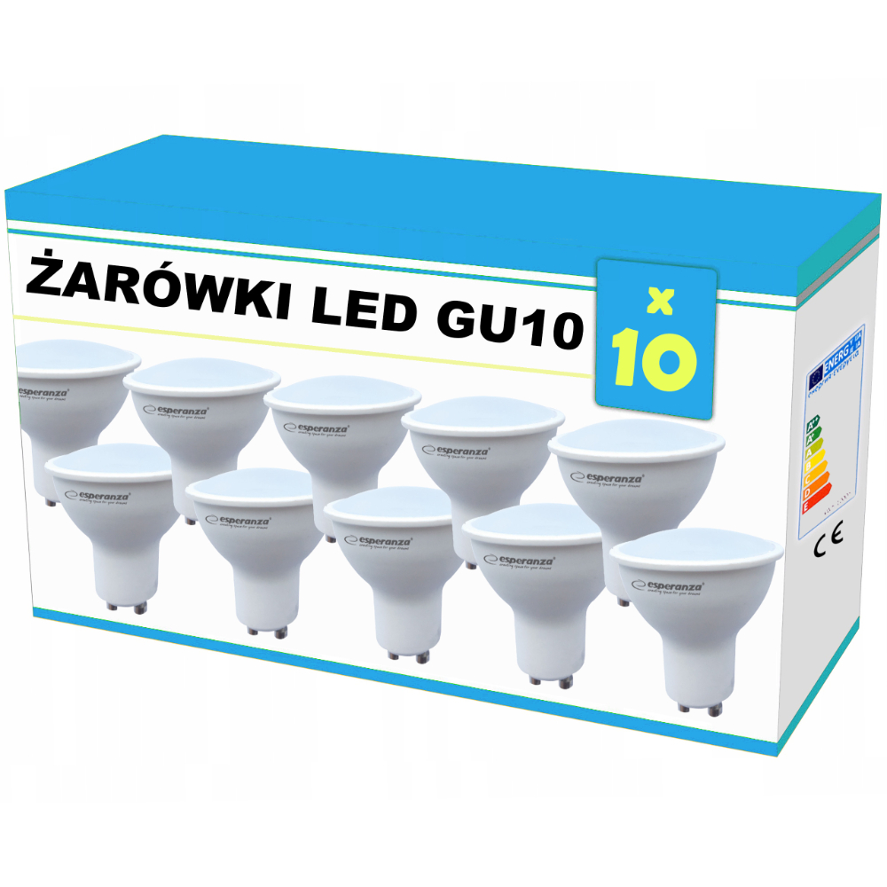 10x Żarówka LED Esperanza GU10 4W AC230V ciepły biały - zestaw 10 sztuk