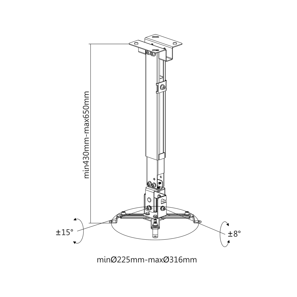 Uchwyt ścienny sufitowy do projektora multimedialnego Cabletech do 20kg - srebrny