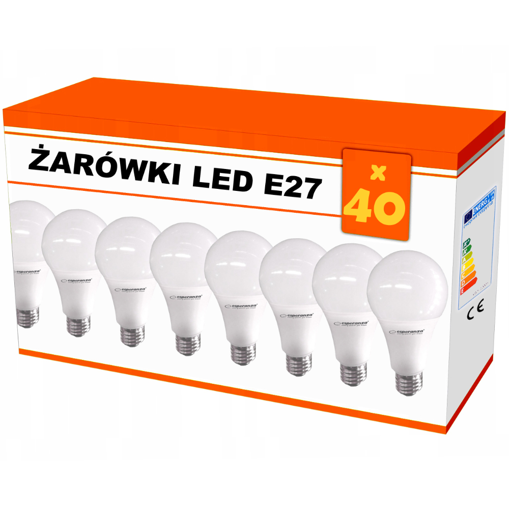 40x Żarówka LED Esperanza A60 E27 9W AC230V ciepły biały - zestaw 40 sztuk