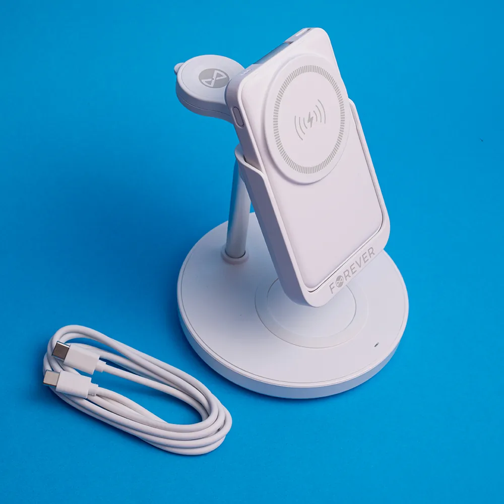 Bezprzewodowa magnetyczna stacja ładująca 5w1 ładowarka indukcyjna z power bank Forever MACS-100 5000mAh USB-C Apple Airpods