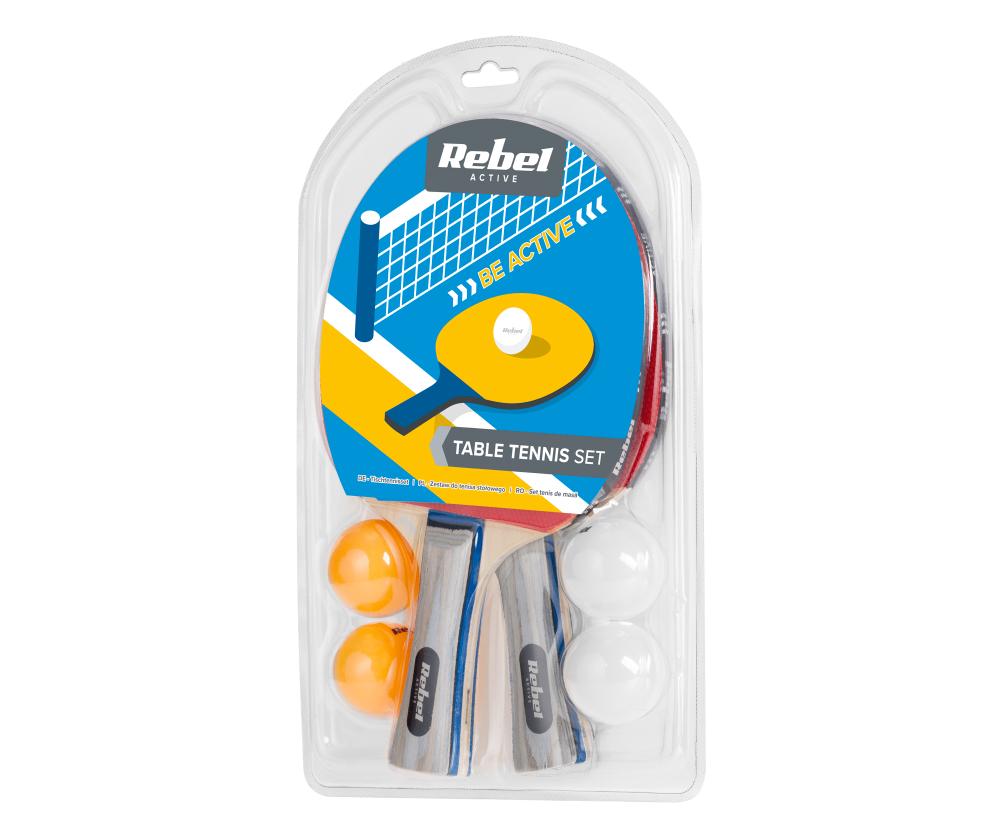 Zestaw rakietek do tenisa stołowego REBEL ACTIVE 2x rakietka + 4x piłeczka