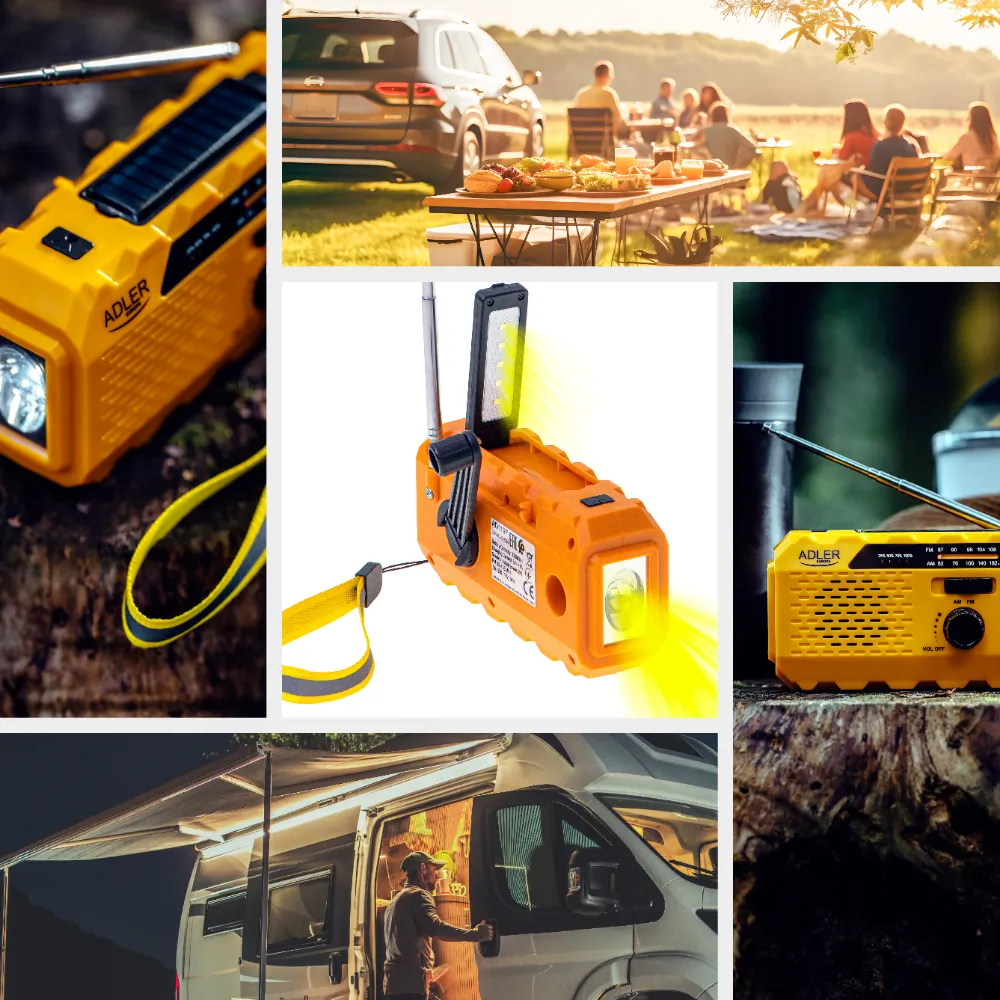 Wielofunkcyjne radio na korbkę Adler AD 1197 z panelem solarnym SOS power bank i latarką