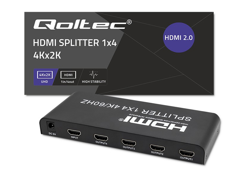 Aktywny rozdzielacz Splitter 4 x HDMI 4K x 2K Qoltec 6Gb/s 60Hz High stability