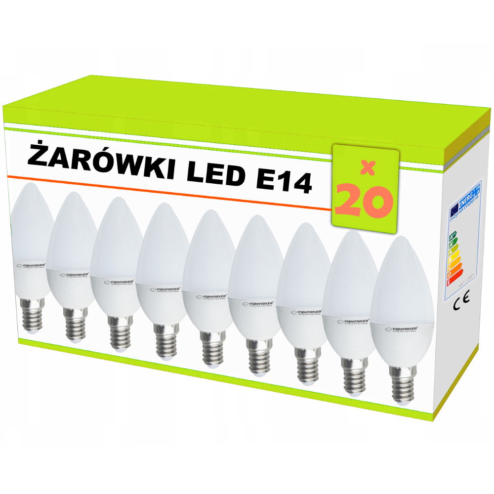 20x Żarówka LED Esperanza C37 E14 4W AC230V ciepły biały - zestaw 20 sztuk